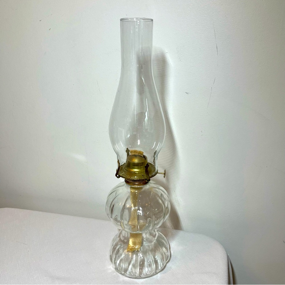 Vintage Oil Lamp, Wick, Antique, Glass, Hurricane. Glass Chimney. Unique!